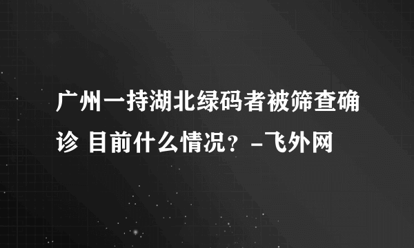 广州一持湖北绿码者被筛查确诊 目前什么情况？-飞外网