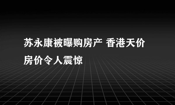 苏永康被曝购房产 香港天价房价令人震惊