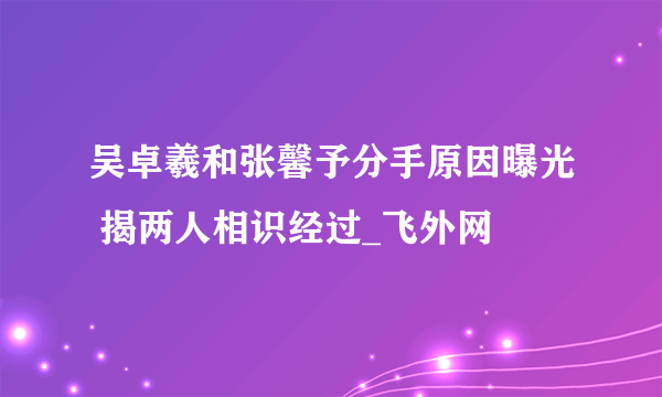 吴卓羲和张馨予分手原因曝光 揭两人相识经过_飞外网