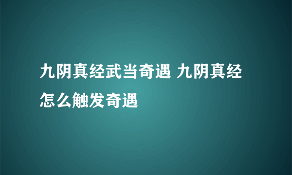 九阴真经武当奇遇 九阴真经怎么触发奇遇