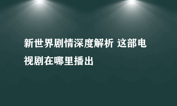 新世界剧情深度解析 这部电视剧在哪里播出