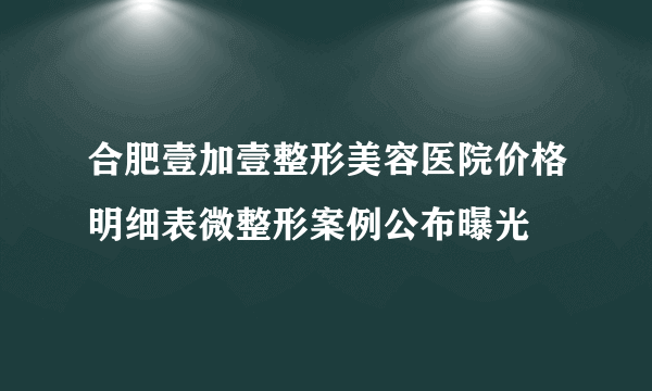 合肥壹加壹整形美容医院价格明细表微整形案例公布曝光