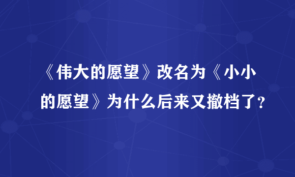 《伟大的愿望》改名为《小小的愿望》为什么后来又撤档了？