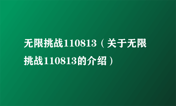 无限挑战110813（关于无限挑战110813的介绍）