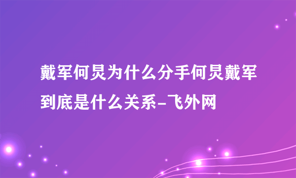 戴军何炅为什么分手何炅戴军到底是什么关系-飞外网