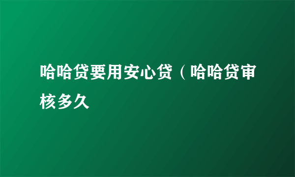 哈哈贷要用安心贷（哈哈贷审核多久