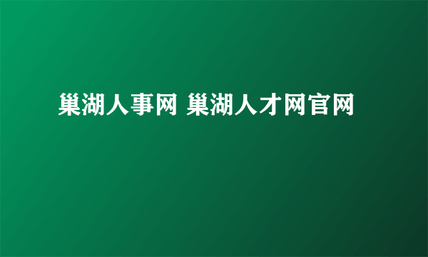 巢湖人事网 巢湖人才网官网