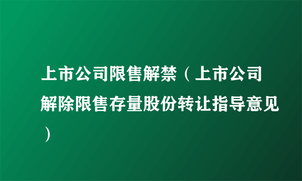 上市公司限售解禁（上市公司解除限售存量股份转让指导意见）