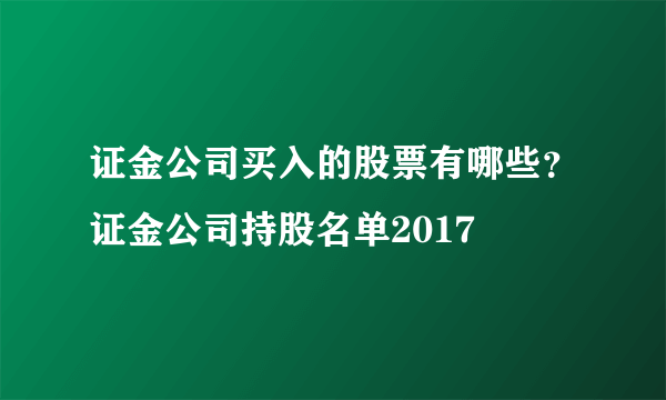 证金公司买入的股票有哪些？证金公司持股名单2017