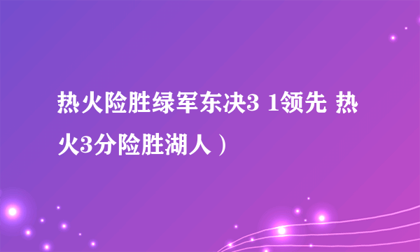 热火险胜绿军东决3 1领先 热火3分险胜湖人）