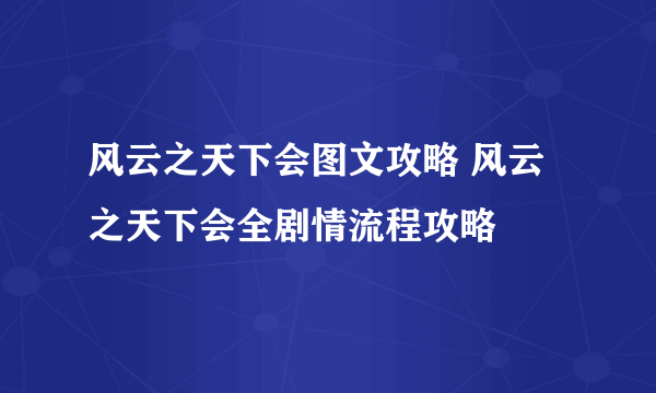 风云之天下会图文攻略 风云之天下会全剧情流程攻略