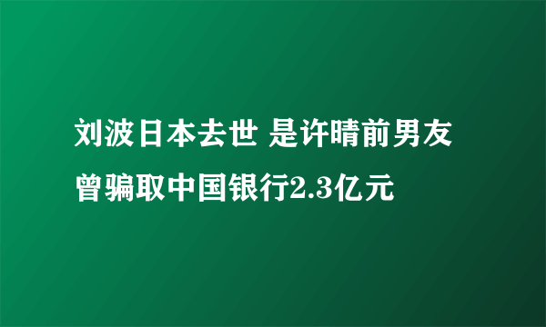 刘波日本去世 是许晴前男友曾骗取中国银行2.3亿元