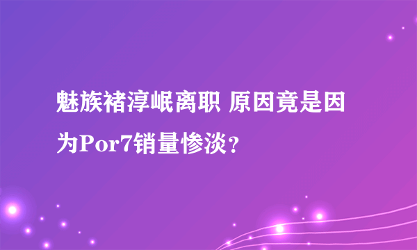 魅族褚淳岷离职 原因竟是因为Por7销量惨淡？