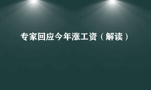 专家回应今年涨工资（解读）