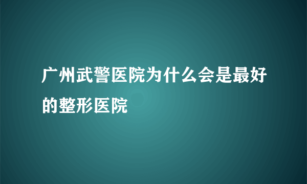 广州武警医院为什么会是最好的整形医院