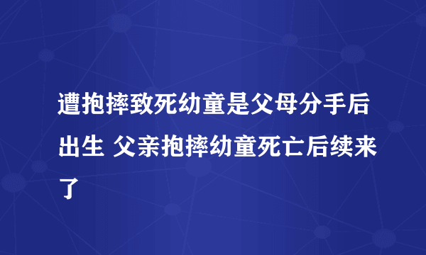 遭抱摔致死幼童是父母分手后出生 父亲抱摔幼童死亡后续来了