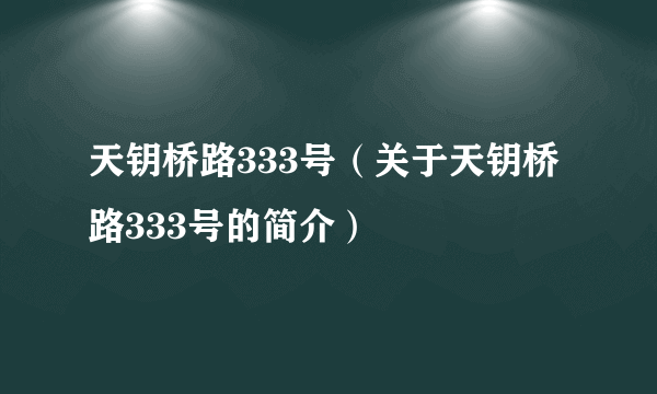 天钥桥路333号（关于天钥桥路333号的简介）