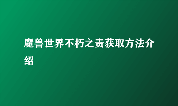 魔兽世界不朽之责获取方法介绍