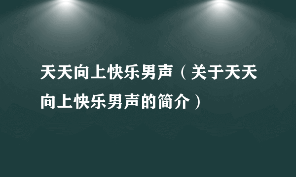 天天向上快乐男声（关于天天向上快乐男声的简介）