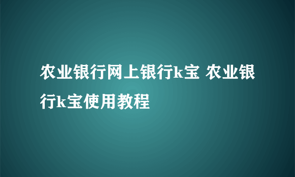 农业银行网上银行k宝 农业银行k宝使用教程