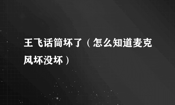 王飞话筒坏了（怎么知道麦克风坏没坏）