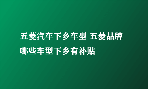 五菱汽车下乡车型 五菱品牌哪些车型下乡有补贴