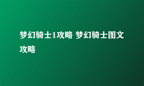 梦幻骑士1攻略 梦幻骑士图文攻略