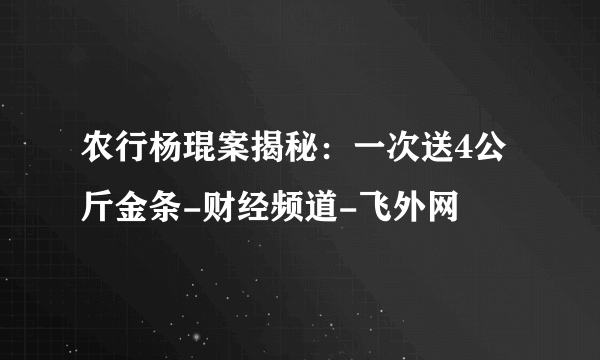 农行杨琨案揭秘：一次送4公斤金条-财经频道-飞外网