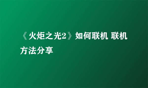 《火炬之光2》如何联机 联机方法分享