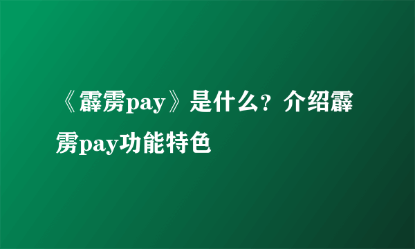 《霹雳pay》是什么？介绍霹雳pay功能特色