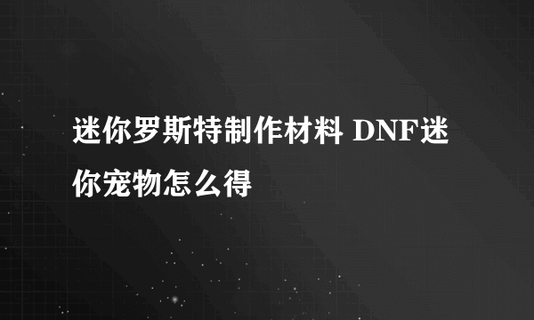 迷你罗斯特制作材料 DNF迷你宠物怎么得