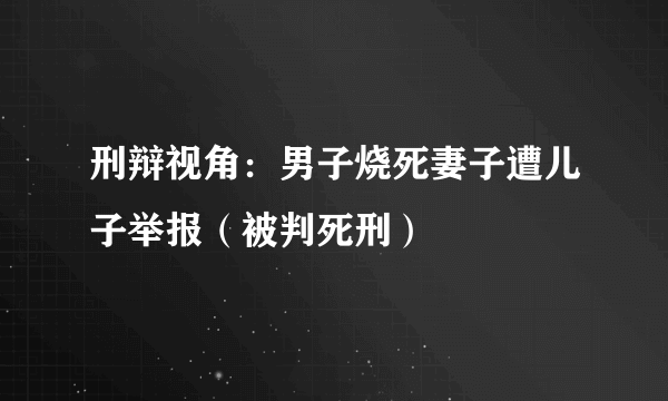 刑辩视角：男子烧死妻子遭儿子举报（被判死刑）