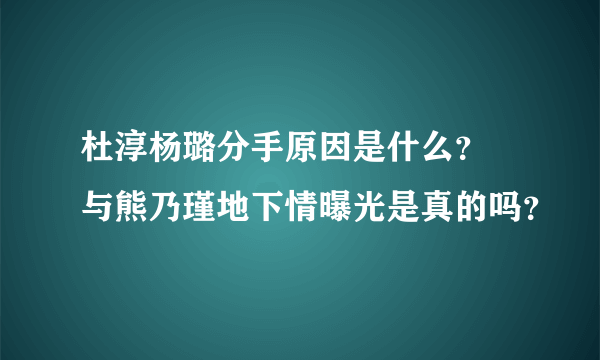 杜淳杨璐分手原因是什么？ 与熊乃瑾地下情曝光是真的吗？