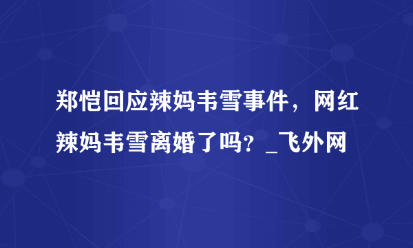 郑恺回应辣妈韦雪事件，网红辣妈韦雪离婚了吗？_飞外网