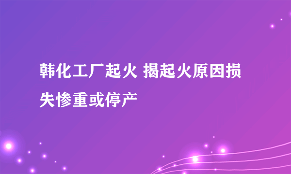 韩化工厂起火 揭起火原因损失惨重或停产