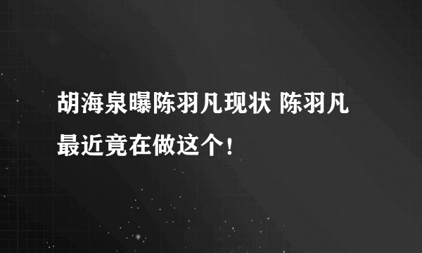 胡海泉曝陈羽凡现状 陈羽凡最近竟在做这个！