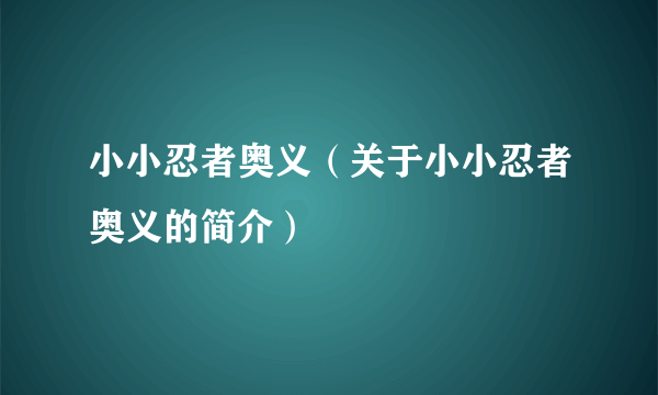 小小忍者奥义（关于小小忍者奥义的简介）