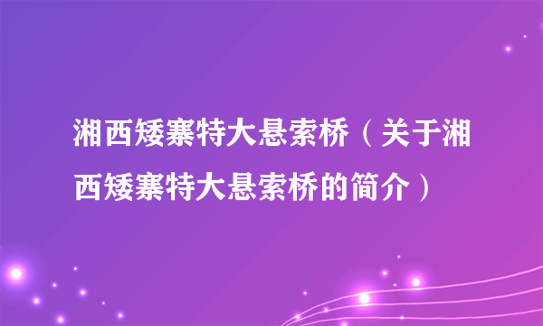 湘西矮寨特大悬索桥（关于湘西矮寨特大悬索桥的简介）