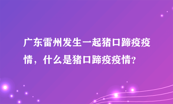 广东雷州发生一起猪口蹄疫疫情，什么是猪口蹄疫疫情？