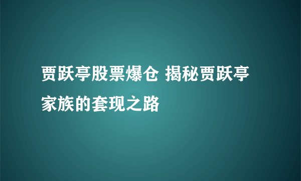 贾跃亭股票爆仓 揭秘贾跃亭家族的套现之路