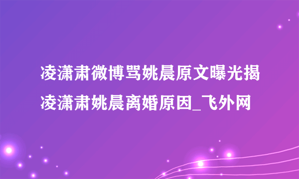 凌潇肃微博骂姚晨原文曝光揭凌潇肃姚晨离婚原因_飞外网