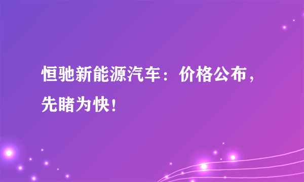 恒驰新能源汽车：价格公布，先睹为快！