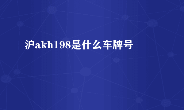 沪akh198是什么车牌号