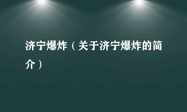 济宁爆炸（关于济宁爆炸的简介）