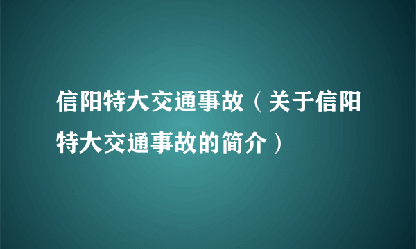 信阳特大交通事故（关于信阳特大交通事故的简介）