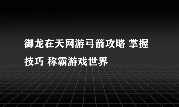 御龙在天网游弓箭攻略 掌握技巧 称霸游戏世界