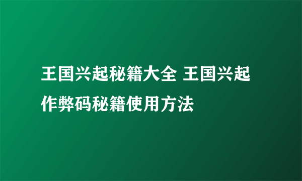 王国兴起秘籍大全 王国兴起作弊码秘籍使用方法