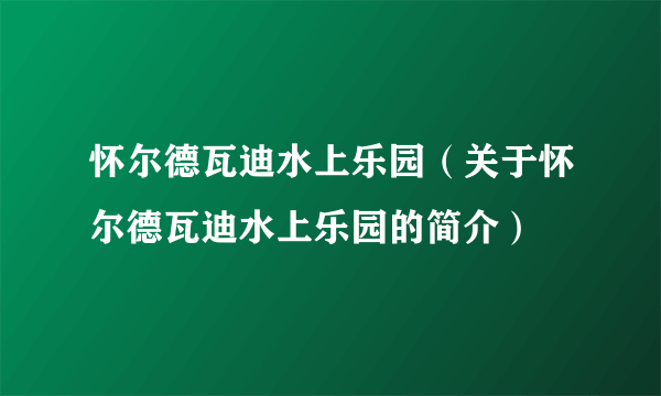 怀尔德瓦迪水上乐园（关于怀尔德瓦迪水上乐园的简介）