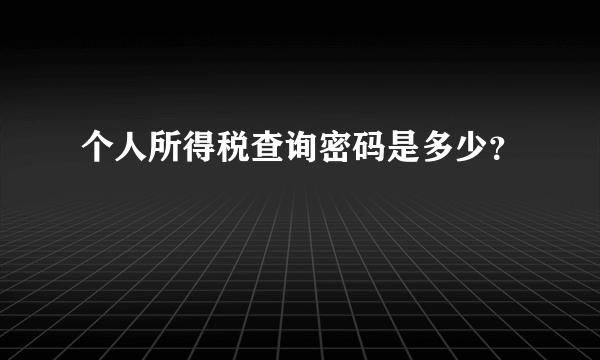 个人所得税查询密码是多少？