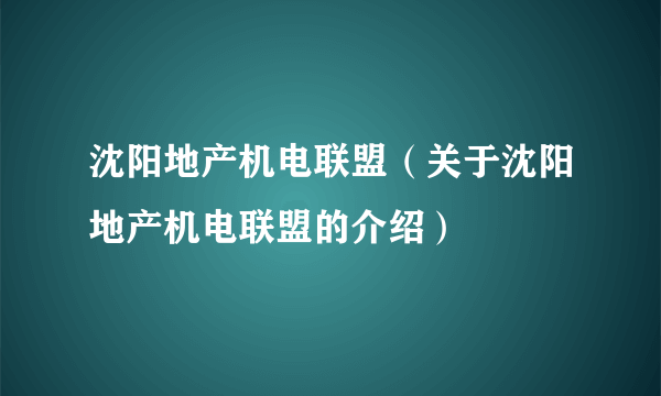 沈阳地产机电联盟（关于沈阳地产机电联盟的介绍）